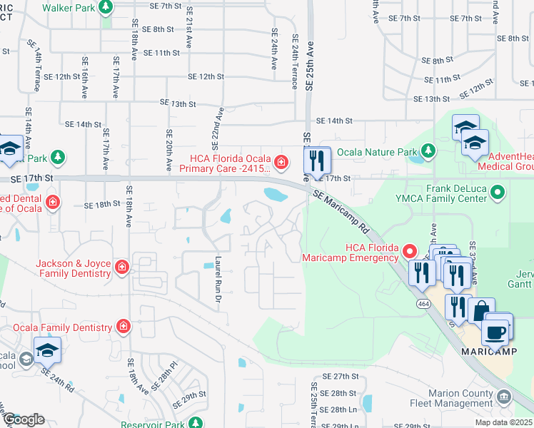 map of restaurants, bars, coffee shops, grocery stores, and more near 2350 Southeast 19th Circle in Ocala