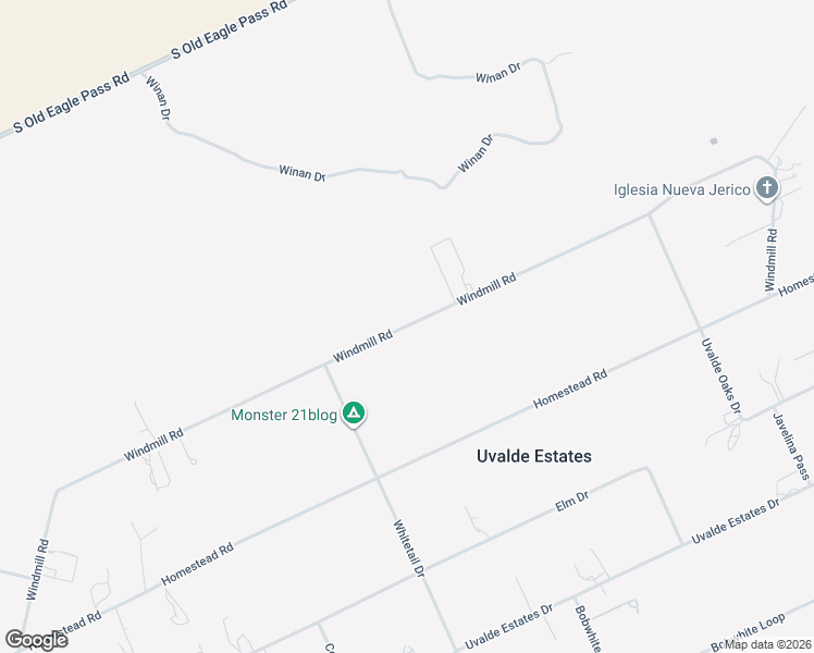 map of restaurants, bars, coffee shops, grocery stores, and more near 321 Windmill Road in Uvalde