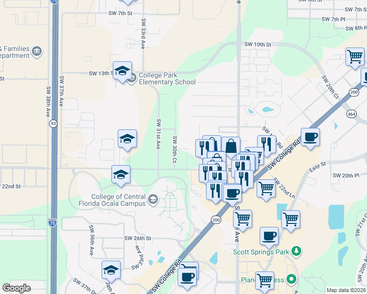 map of restaurants, bars, coffee shops, grocery stores, and more near 1812 Southwest 29th Terrace in Ocala