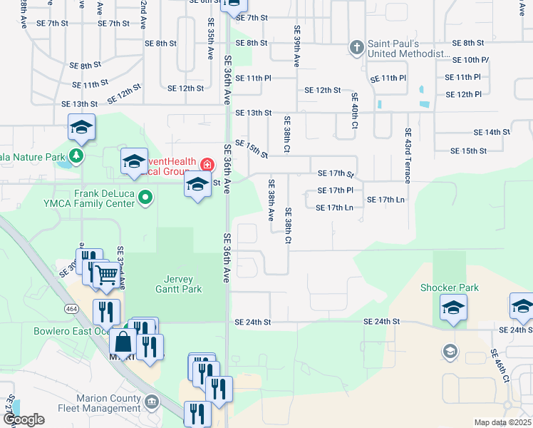 map of restaurants, bars, coffee shops, grocery stores, and more near 1762 Southeast 38th Avenue in Ocala