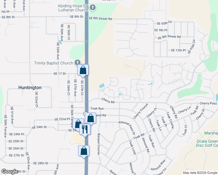 map of restaurants, bars, coffee shops, grocery stores, and more near 2021 Pebble Beach Road in Ocala