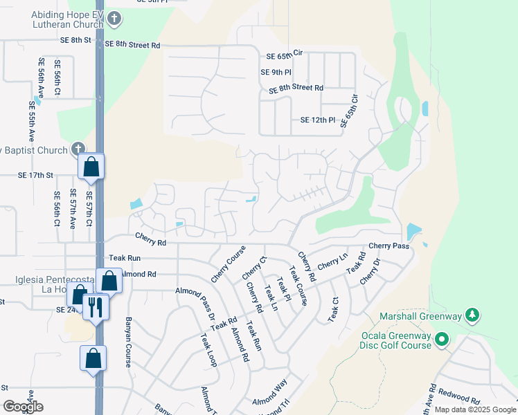 map of restaurants, bars, coffee shops, grocery stores, and more near 6401 Lakewood Drive in Ocala
