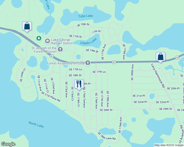 map of restaurants, bars, coffee shops, grocery stores, and more near 1798 Southeast 175th Terrace Road in Silver Springs