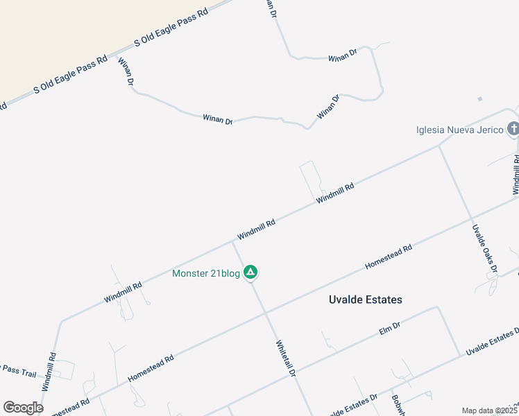 map of restaurants, bars, coffee shops, grocery stores, and more near 1352 Windmill Road in Uvalde