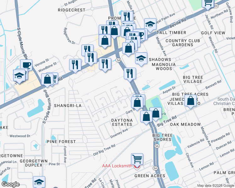map of restaurants, bars, coffee shops, grocery stores, and more near 22 Glen Cove Court in Daytona Beach