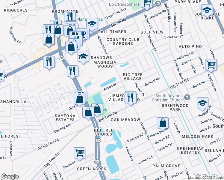 map of restaurants, bars, coffee shops, grocery stores, and more near 920 Boulder Drive in South Daytona