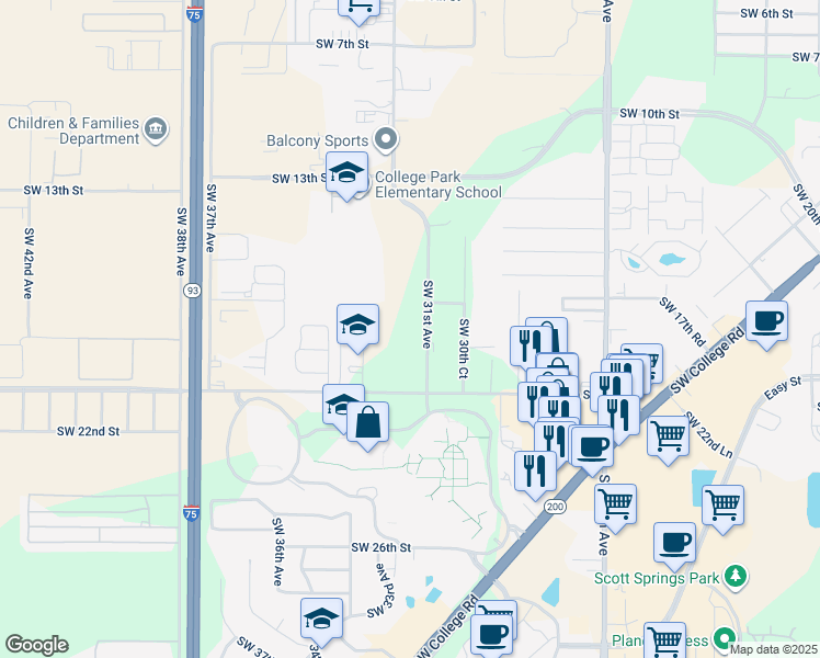 map of restaurants, bars, coffee shops, grocery stores, and more near 1920 Southwest 31st Avenue in Ocala