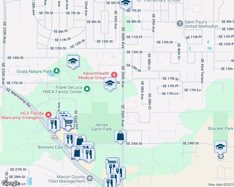 map of restaurants, bars, coffee shops, grocery stores, and more near 1714 Southeast 36th Avenue in Ocala