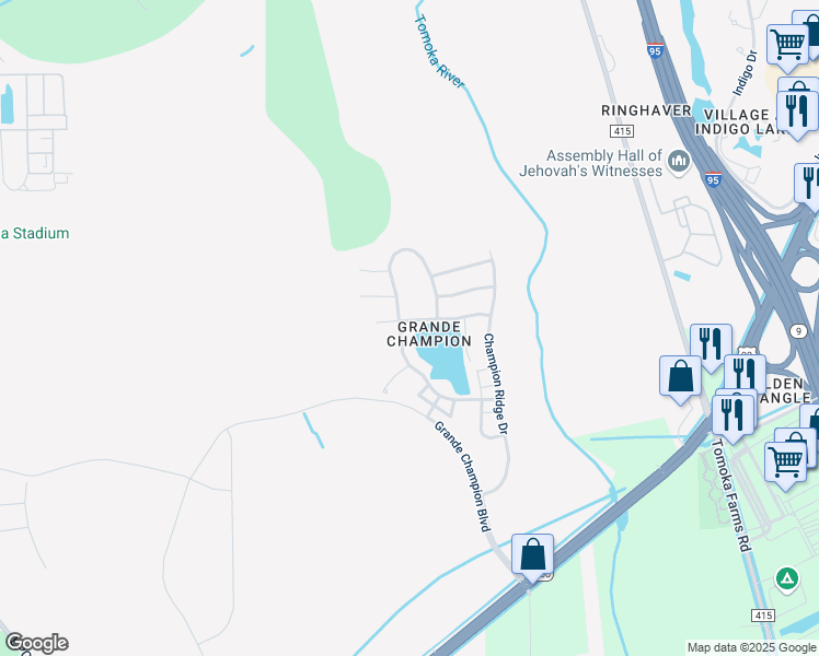 map of restaurants, bars, coffee shops, grocery stores, and more near 225 Grande Lake Drive in Daytona Beach