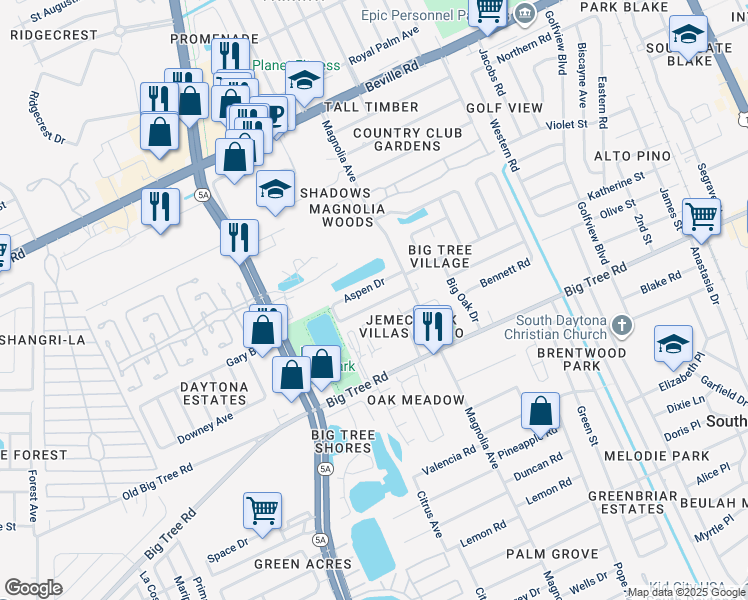 map of restaurants, bars, coffee shops, grocery stores, and more near 920 Boulder Drive in South Daytona