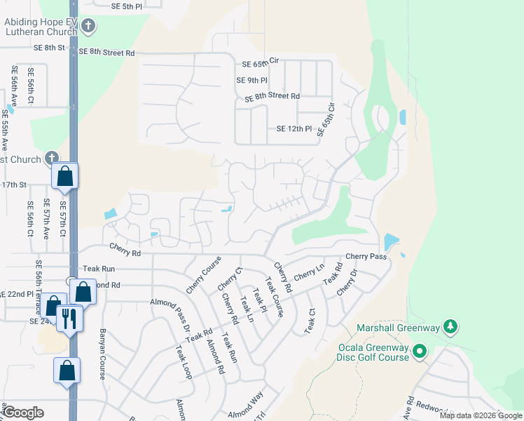 map of restaurants, bars, coffee shops, grocery stores, and more near 1704 Sedgefield Lane in Ocala