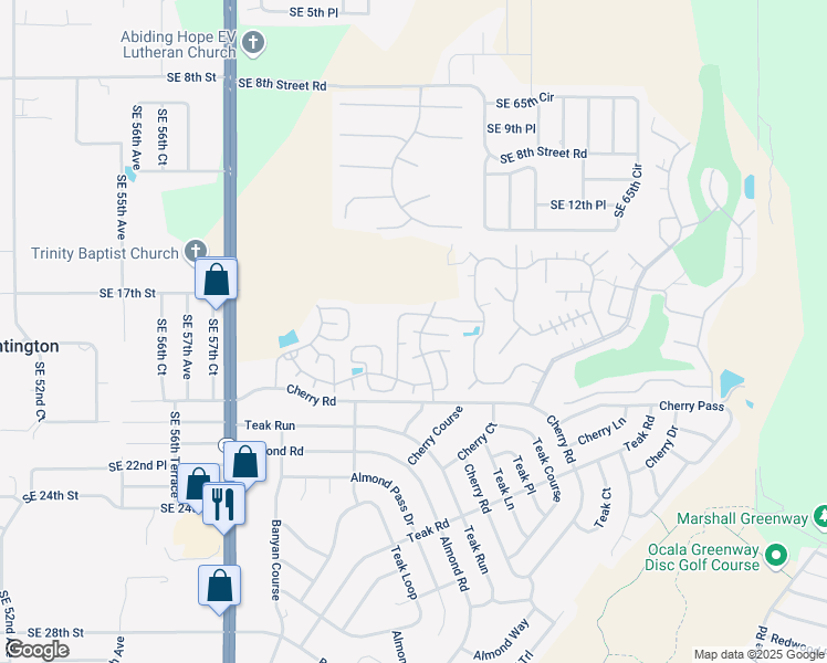 map of restaurants, bars, coffee shops, grocery stores, and more near 6300 Seminole Drive in Ocala