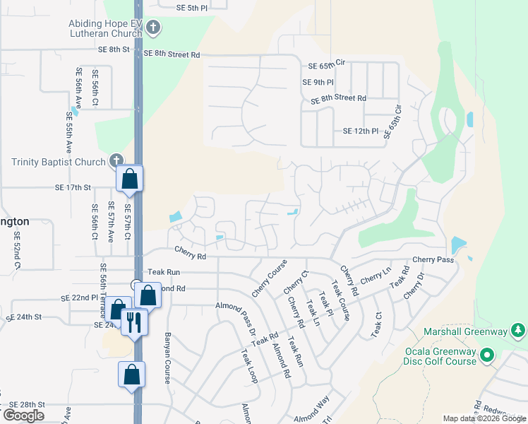 map of restaurants, bars, coffee shops, grocery stores, and more near 3337 Jasper Place in Ocala