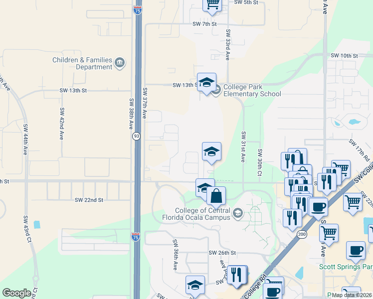map of restaurants, bars, coffee shops, grocery stores, and more near 3459 Southwest 18th Place in Ocala