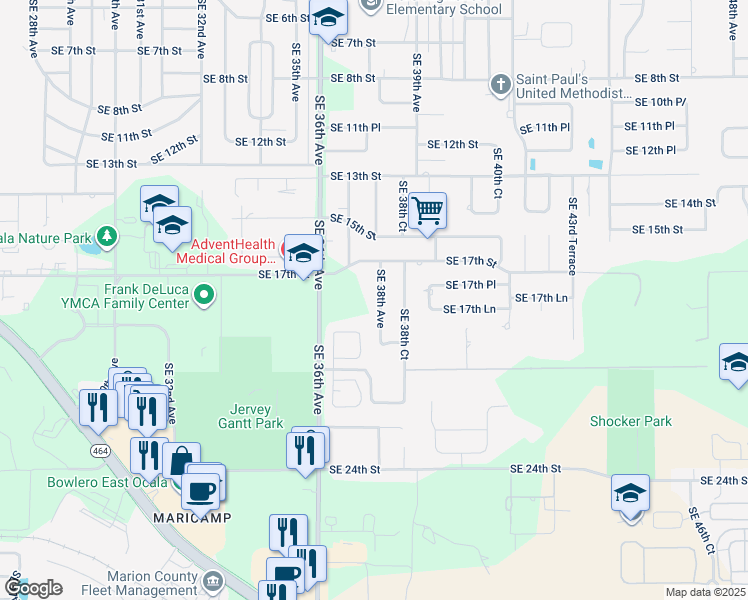 map of restaurants, bars, coffee shops, grocery stores, and more near 1762 Southeast 38th Avenue in Ocala