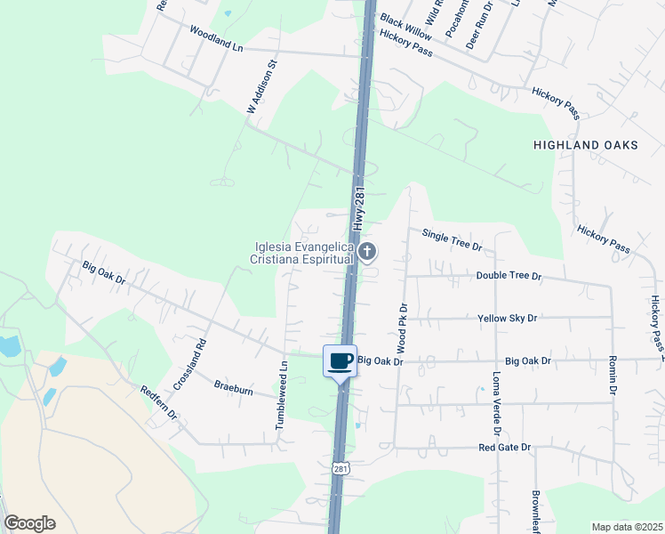map of restaurants, bars, coffee shops, grocery stores, and more near 23791 U.S. 281 in San Antonio