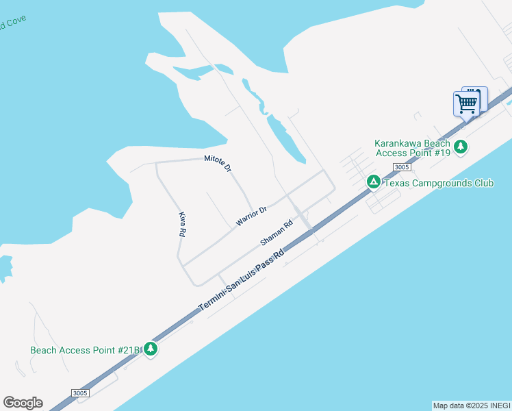 map of restaurants, bars, coffee shops, grocery stores, and more near 18602 Warrior Drive in Galveston