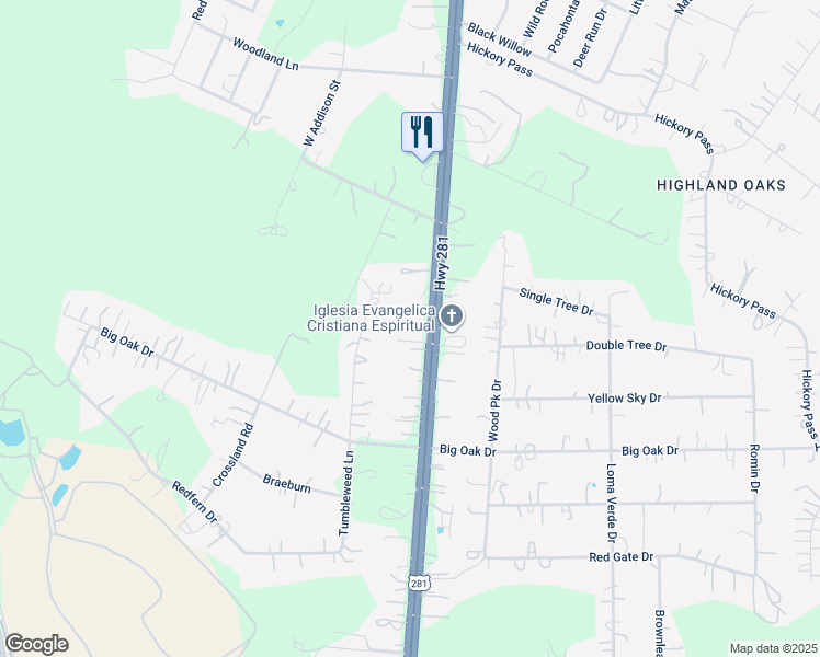 map of restaurants, bars, coffee shops, grocery stores, and more near 23791 U.S. 281 in San Antonio