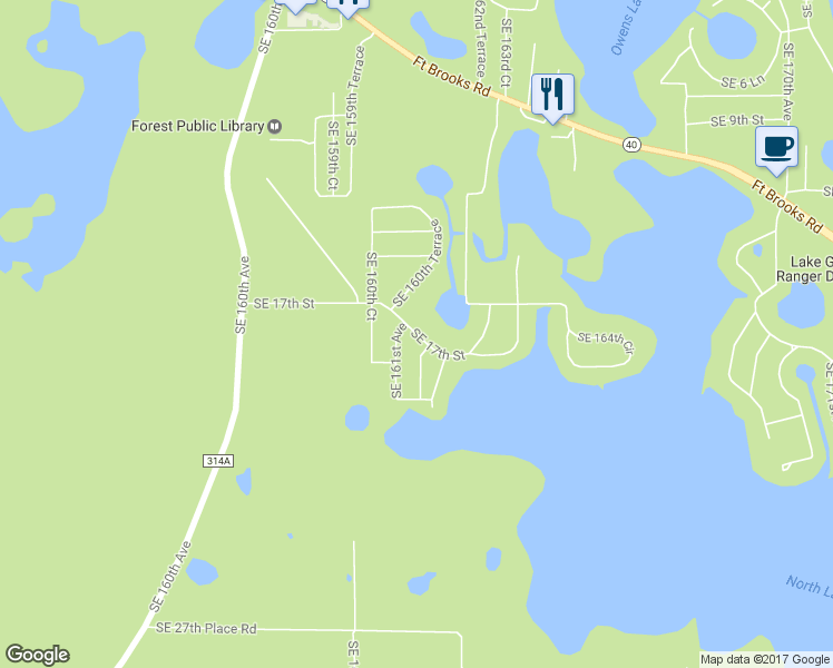 map of restaurants, bars, coffee shops, grocery stores, and more near 16126 Southeast 17th Street in Ocklawaha