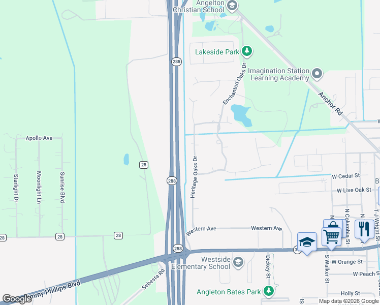 map of restaurants, bars, coffee shops, grocery stores, and more near 805 Heritage Oaks Drive in Angleton
