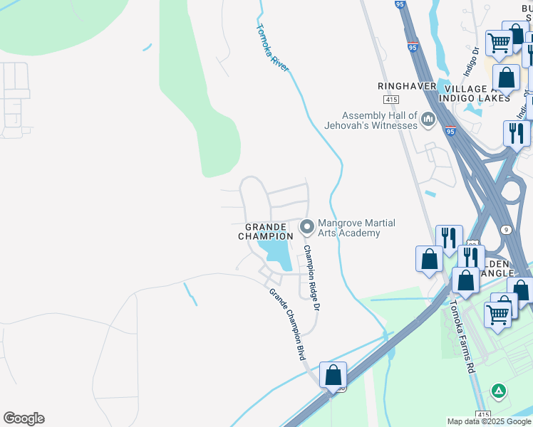 map of restaurants, bars, coffee shops, grocery stores, and more near 498 Grande Sunningdale Loop in Daytona Beach