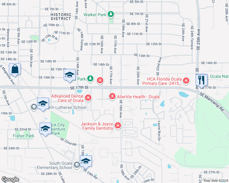 map of restaurants, bars, coffee shops, grocery stores, and more near 1700 Southeast 17th Street in Ocala