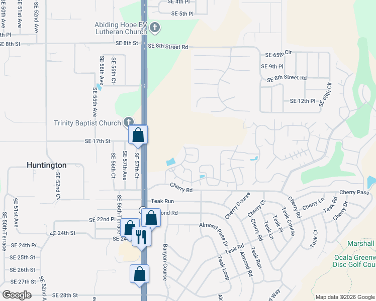map of restaurants, bars, coffee shops, grocery stores, and more near 2021 Pebble Beach Road in Ocala