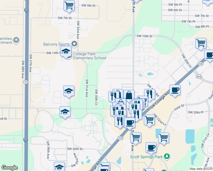 map of restaurants, bars, coffee shops, grocery stores, and more near 1812 Southwest 29th Terrace in Ocala