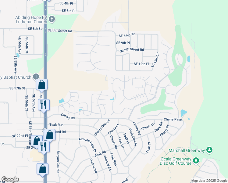 map of restaurants, bars, coffee shops, grocery stores, and more near 6503 Lakewood Drive in Ocala