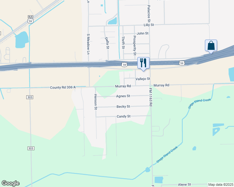 map of restaurants, bars, coffee shops, grocery stores, and more near 433 County Road 306 in El Campo