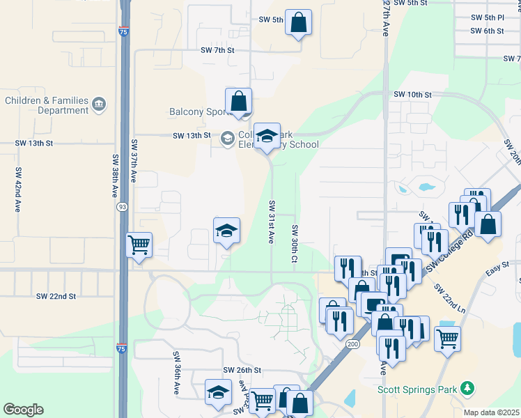 map of restaurants, bars, coffee shops, grocery stores, and more near 1811 Southwest 31st Avenue in Ocala