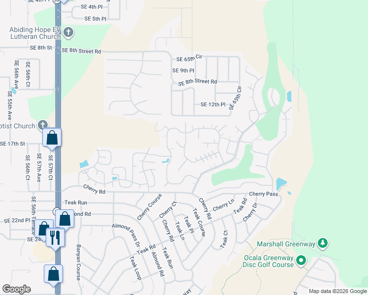 map of restaurants, bars, coffee shops, grocery stores, and more near 1500-1524 Killarney Court in Ocala