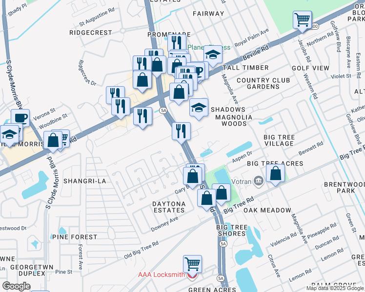 map of restaurants, bars, coffee shops, grocery stores, and more near 1726 South Nova Road in South Daytona