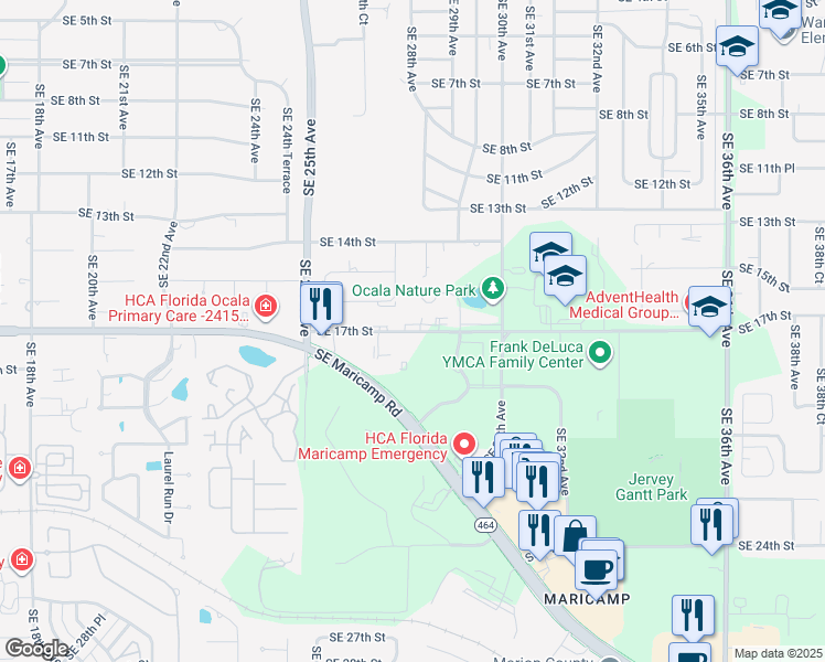 map of restaurants, bars, coffee shops, grocery stores, and more near Southeast 17th Street in Ocala