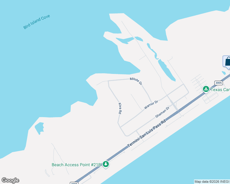 map of restaurants, bars, coffee shops, grocery stores, and more near 3803 Kiva Road in Galveston