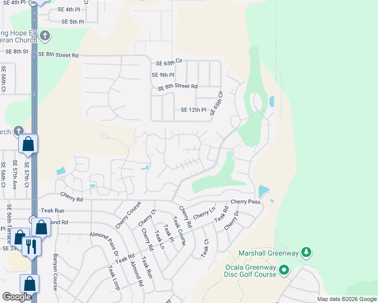 map of restaurants, bars, coffee shops, grocery stores, and more near 5907 Cherry Road in Ocala
