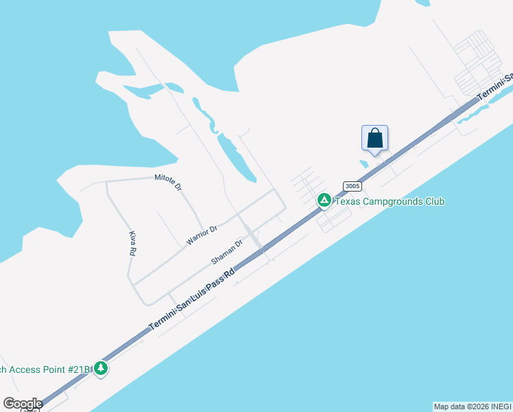 map of restaurants, bars, coffee shops, grocery stores, and more near 18303 Warrior Drive in Galveston