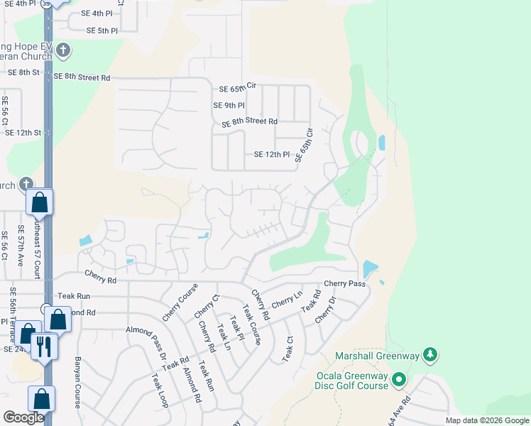 map of restaurants, bars, coffee shops, grocery stores, and more near 5907 Cherry Road in Ocala