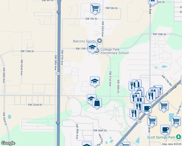 map of restaurants, bars, coffee shops, grocery stores, and more near 3535 Southwest 20th Street in Ocala