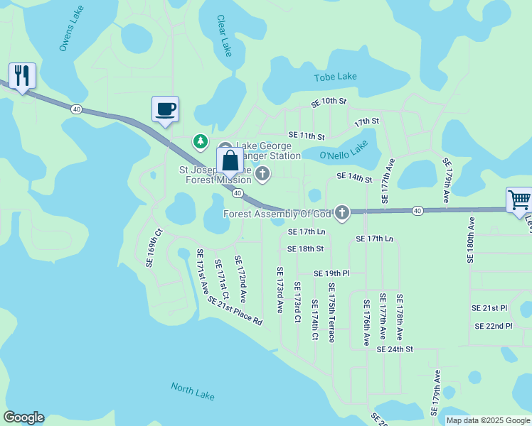 map of restaurants, bars, coffee shops, grocery stores, and more near 1721 Southeast 172nd Terrace in Silver Springs