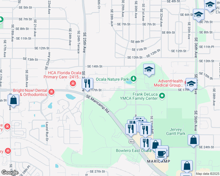 map of restaurants, bars, coffee shops, grocery stores, and more near 2801 Southeast 17th Street in Ocala
