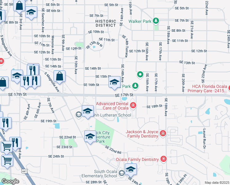 map of restaurants, bars, coffee shops, grocery stores, and more near 1333 Southeast 17th Street in Ocala