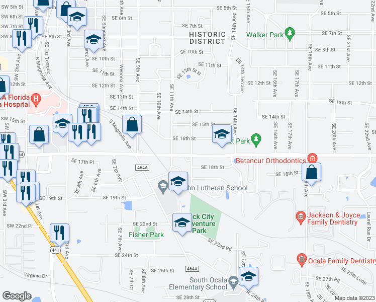 map of restaurants, bars, coffee shops, grocery stores, and more near 1630 Southeast 12th Avenue in Ocala