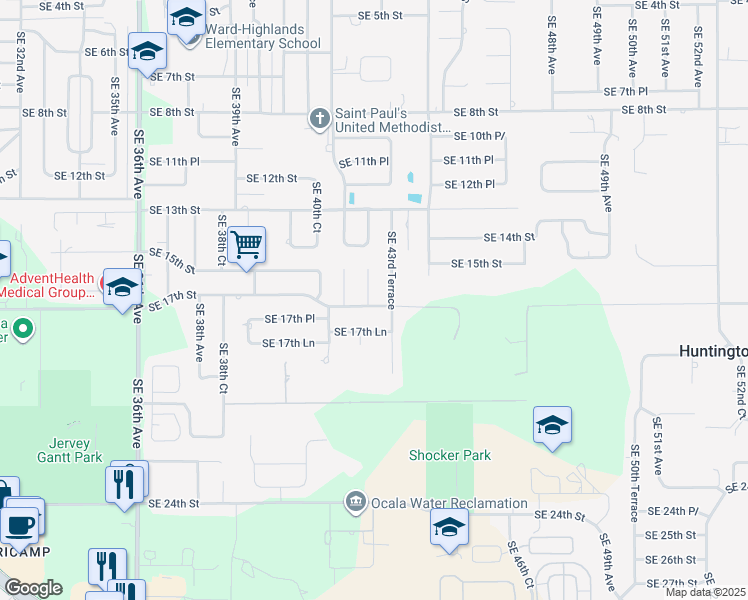 map of restaurants, bars, coffee shops, grocery stores, and more near 1545 Southeast 43rd Avenue in Ocala