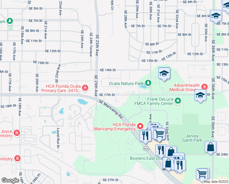 map of restaurants, bars, coffee shops, grocery stores, and more near 2611 Southeast 17th Street in Ocala