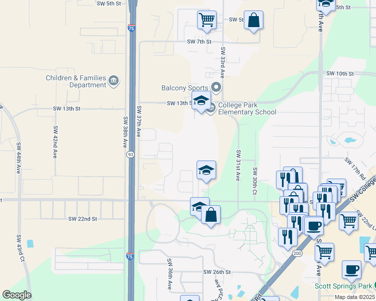 map of restaurants, bars, coffee shops, grocery stores, and more near 3535 Southwest 20th Street in Ocala
