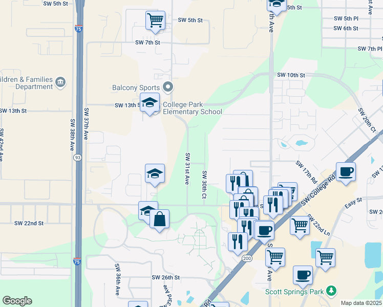 map of restaurants, bars, coffee shops, grocery stores, and more near 1811 Southwest 31st Avenue in Ocala