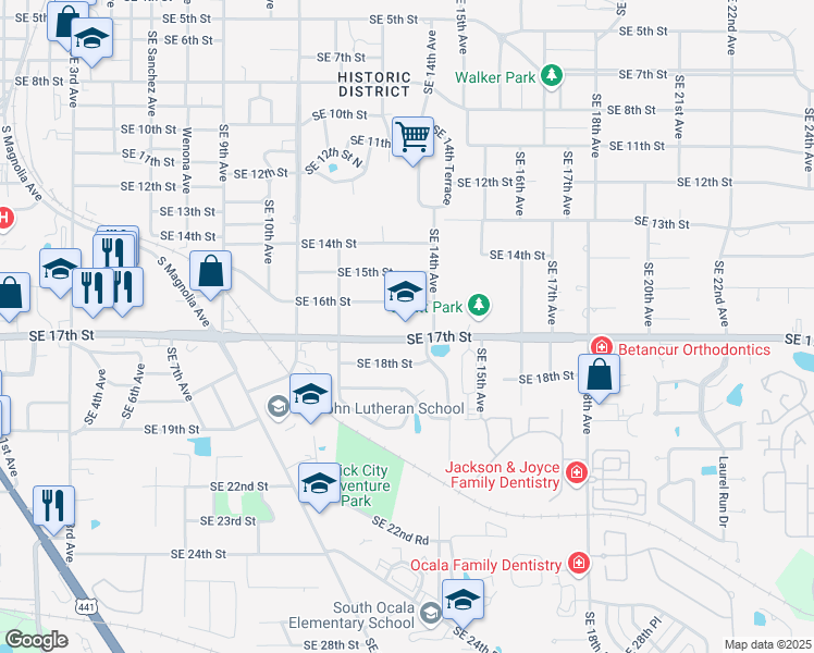 map of restaurants, bars, coffee shops, grocery stores, and more near 1333 Southeast 17th Street in Ocala