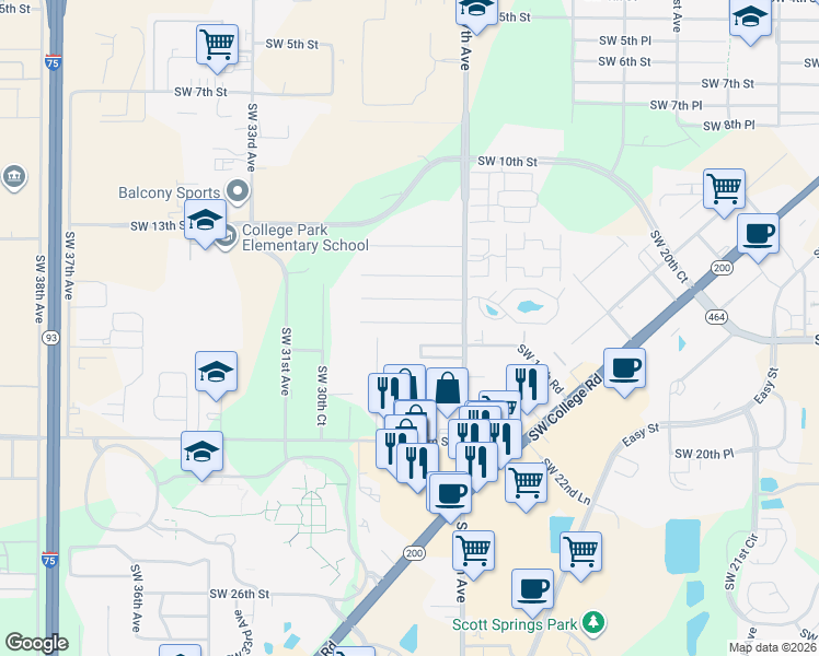map of restaurants, bars, coffee shops, grocery stores, and more near 2810 Southwest 16th Place in Ocala