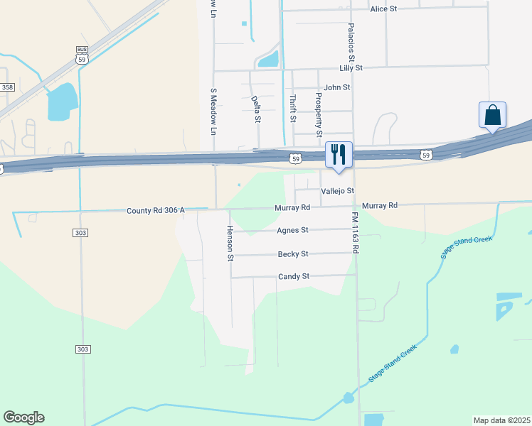 map of restaurants, bars, coffee shops, grocery stores, and more near 433 County Road 306 in El Campo